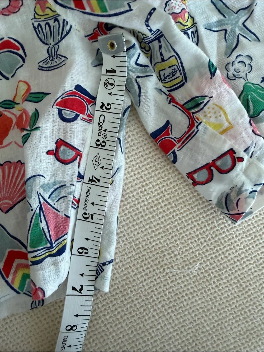 Mini Boden Cotton Linen Beach Print White Cotton Shorts